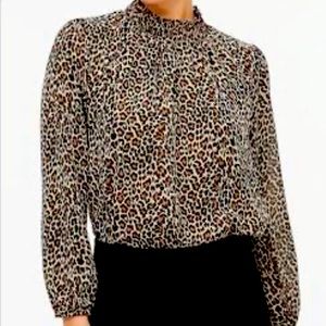 NWT J.CREW LEOPARD SMOCKED TOP SIZE L